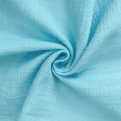 Ткань Муслин Жатый (Ширина 1,4м), цвет Небесно-голубой (на отрез) в Невинномысске